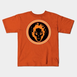 Evil Flaming Orange Skull Halloween icon Logo Kids T-Shirt